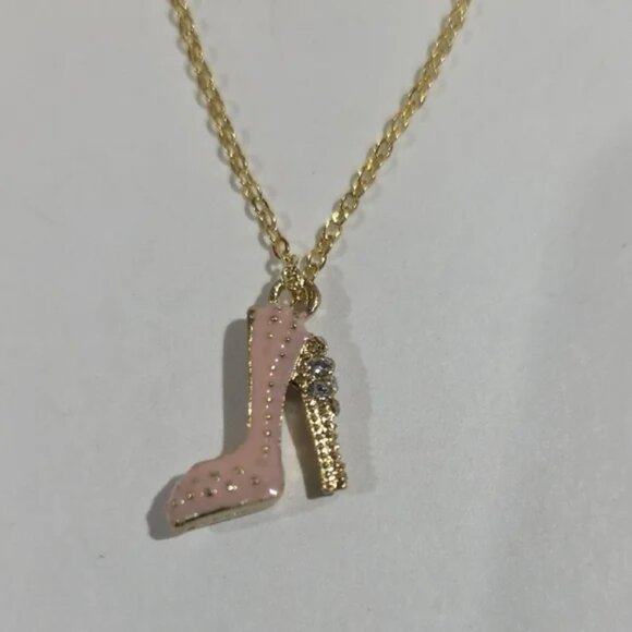 Gold & Pink High Heel Stiletto Pendant Necklace – Fashion Charm Jewelry - Women - Picture 9 of 9
